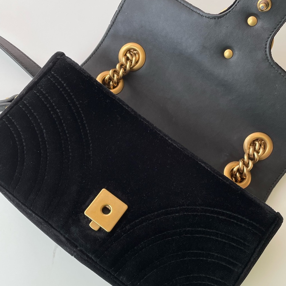**SOLD**Gucci Velvet Matelasse Mini GG Marmont Shoulder Crossbody Bag Black - Picture 5 of 16